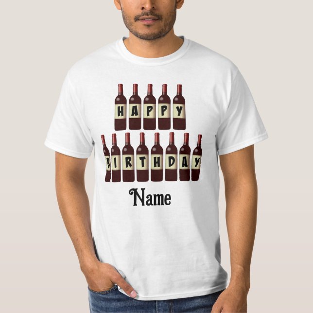 Grattis på födelsedagen Red Vin Flaskor Anpassad T Shirt (Framsida)
