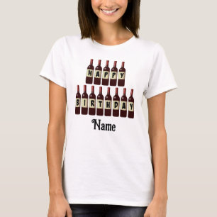Grattis på födelsedagen Red Vin Flaskor Anpassad T Shirt