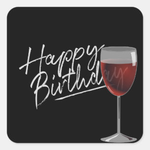 Grattis på födelsedagen Red Vin på svart Fyrkantigt Klistermärke