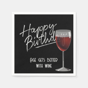 Grattis på födelsedagen Red Vin på svart Pappersservett