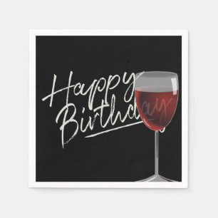 Grattis på födelsedagen Red Vin på svart Pappersservett