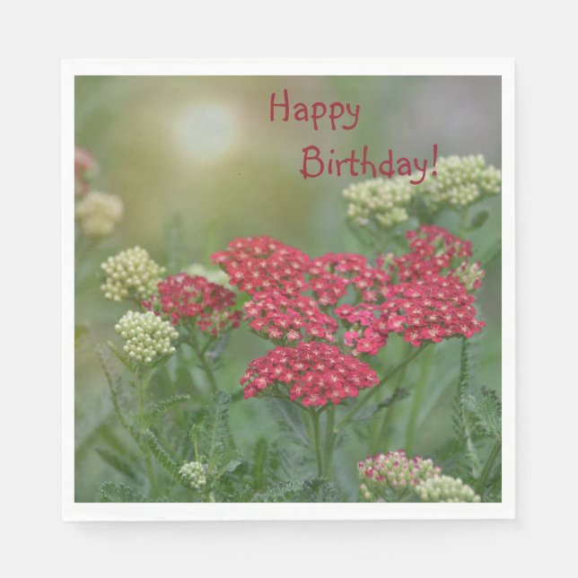 Grattis på födelsedagen Red Yarrow Pappersservett (Framsidan)