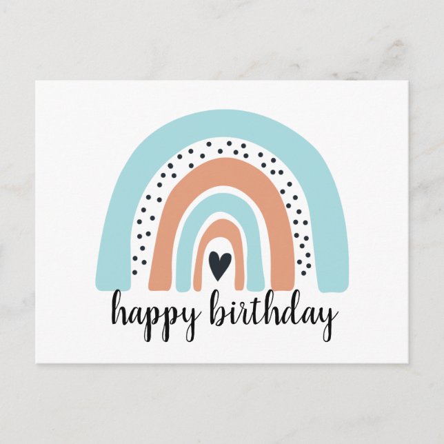 Grattis på födelsedagen Regnbåge Blå Persika Vykort (Framsida)