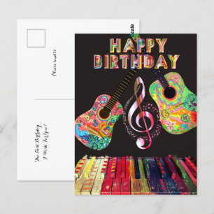 Grattis på födelsedagen Regnbåge Gitarr Piano   Vykort