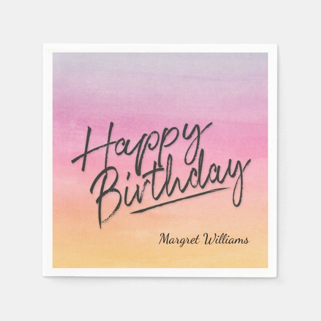 Grattis på födelsedagen regnbågsvattenfärger pappersservett (Framsidan)