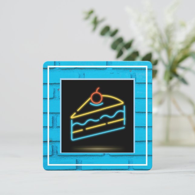 Grattis på födelsedagen - Retro Brick - Neon Cake Julkort (Stående Fram)