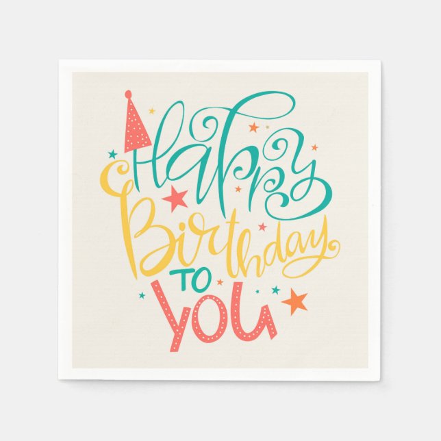 Grattis på födelsedagen Retro Design Napkins Pappersservett (Framsidan)