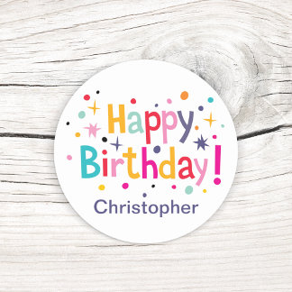 Grattis på födelsedagen Retro Personlig Runt Klistermärke