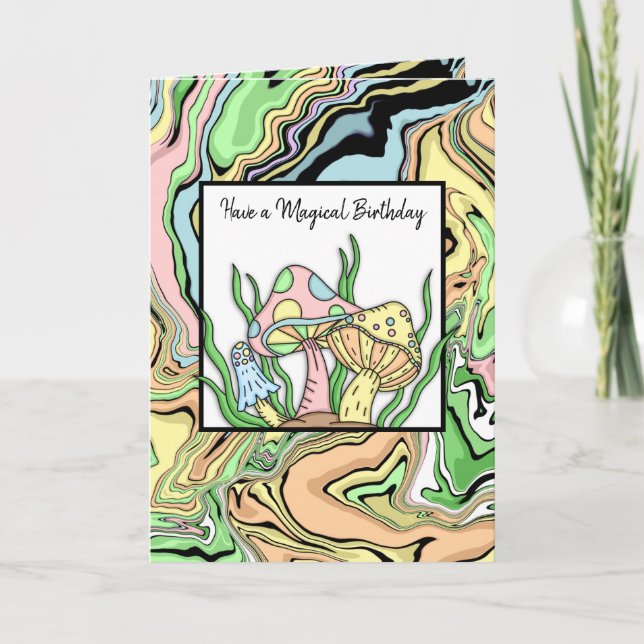 Grattis på födelsedagen Retro svamp och målsida  Kort (Framsida)