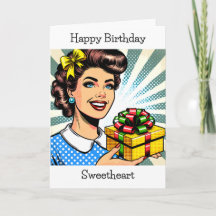 Grattis på födelsedagen | Retro Woman Holding Gift