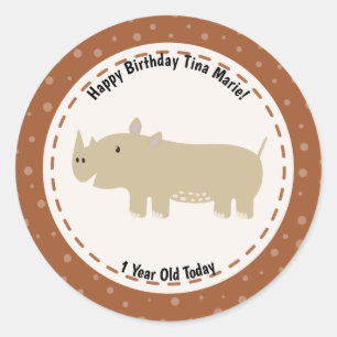 Grattis på födelsedagen Rhinoceros Rhino Zoo Anima Runt Klistermärke