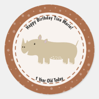 Grattis på födelsedagen Rhinoceros Rhino Zoo Anima Runt Klistermärke