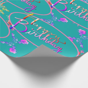 "Grattis på födelsedagen" Ro Hearts on TealWrappin Presentpapper
