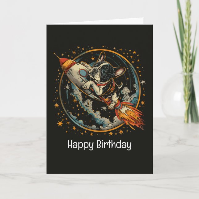 Grattis på födelsedagen Rocket Frakt Fransk Bulldo Kort (Framsida)