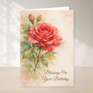Grattis på födelsedagen Röd Ros Blommig Kristet Kort