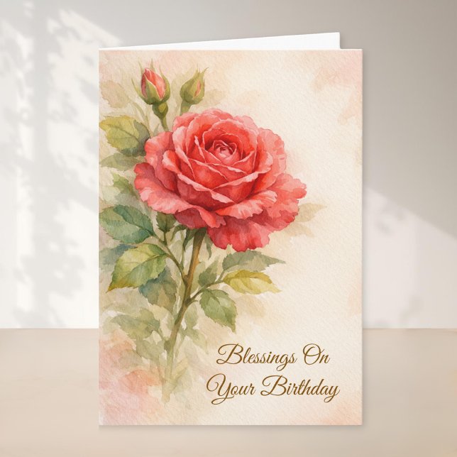 Grattis på födelsedagen Röd Ros Blommig Kristet Kort (Skapare uppladdad)