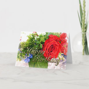 Grattis på födelsedagen Röd ros Bouquet-kort Kort