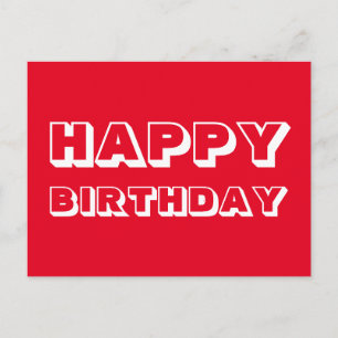 Grattis på födelsedagen röd, vit modern, fetstilt vykort