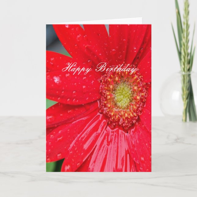 Grattis på födelsedagen Röda Blomma Kort (Framsida)