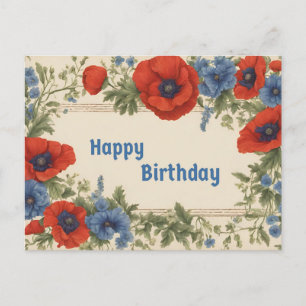 Grattis på födelsedagen Röda och blå vallmoblommor Vykort