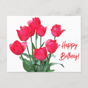 Grattis på födelsedagen röda tulpaner, färglös blo vykort