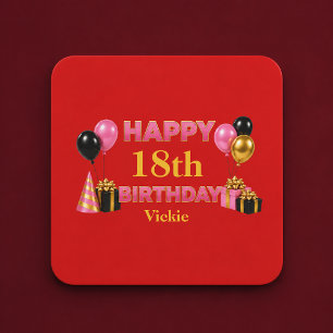 Grattis på födelsedagen röda valfritt ålder underlägg papper kvadrat
