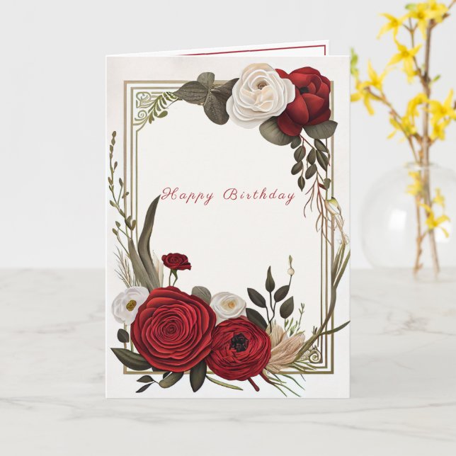 Grattis på födelsedagen Röda vita rosor  Kort (Gul blomma)