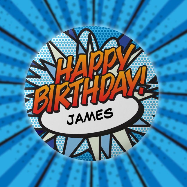 GRATTIS PÅ FÖDELSEDAGEN Rolig Modern Serietidning Knapp (HAPPY BIRTHDAY Fun Modern Comic Book Button)