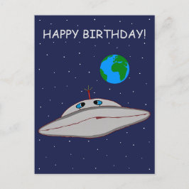 Grattis på födelsedagen Roligt Alien Rymdskepp Äve Helg Vykort