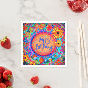 Grattis på födelsedagen Roligt Colorful Blommigt I Pappersservett