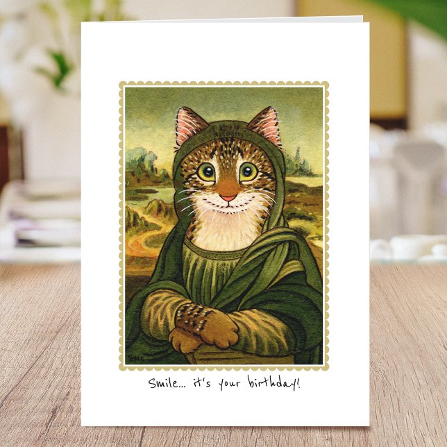 Grattis på födelsedagen Roligt Mona Lisa Cat Anpas Kort (Skapare uppladdad)