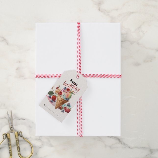Grattis på födelsedagen, Roligt Rosa Cone Gift-Mär Presentetikett (Med Snöre)