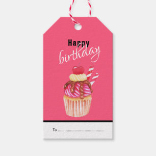 Grattis på födelsedagen, Roligt Rosa Cupcoa Gift-M Presentetikett