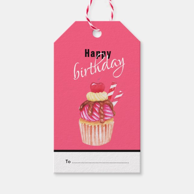 Grattis på födelsedagen, Roligt Rosa Cupcoa Gift-M Presentetikett (Framsidan)