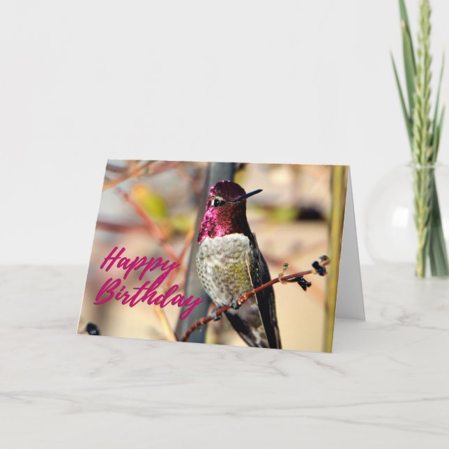 Grattis på födelsedagen Rosa Anna's Hummingbird-fo Tack Kort (Framsida)