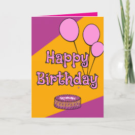 Grattis på födelsedagen-rosa-ballonger och kakaode kort