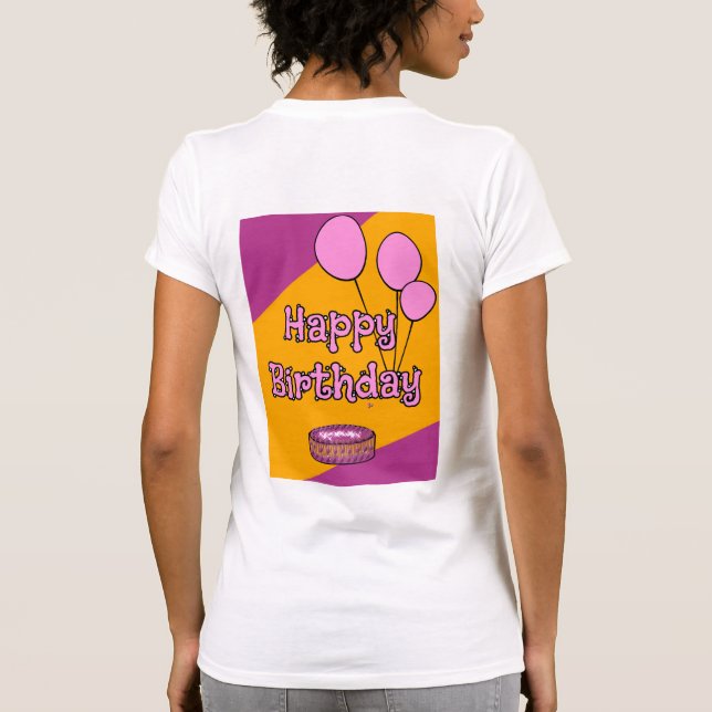 Grattis på födelsedagen-rosa-ballonger och kakaode t shirt (Baksida)