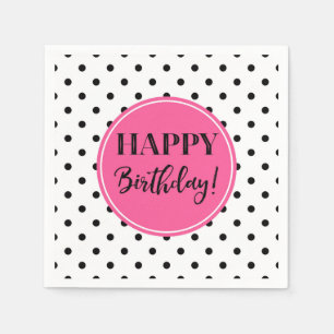 Grattis på födelsedagen Rosa Black White Dots Napk Pappersservett