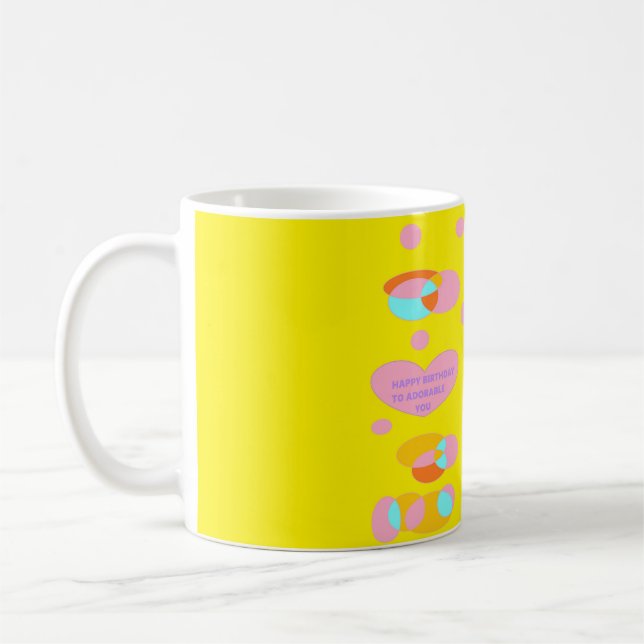 Grattis på födelsedagen rosa blått gult meddelande kaffemugg (Vänster)