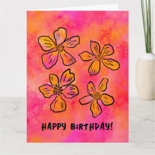 Grattis på födelsedagen Rosa Blommigt Pop Art Kort