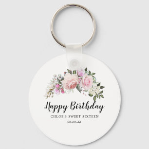Grattis på födelsedagen Rosa Blommigt Söt 16-parti Nyckelring