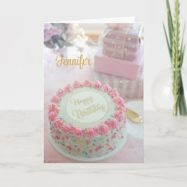 Grattis på födelsedagen Rosa Cake Personalize Gree Kort
