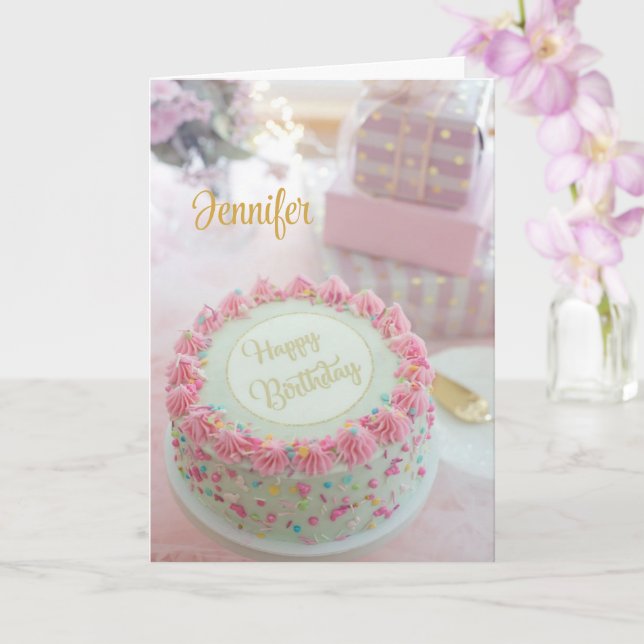 Grattis på födelsedagen Rosa Cake Personalize Gree Kort (Orkide)