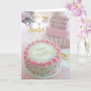 Grattis på födelsedagen Rosa Cake Personalize Gree Kort