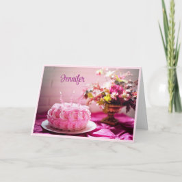 Grattis på födelsedagen Rosa Cake Personalize Gree Kort