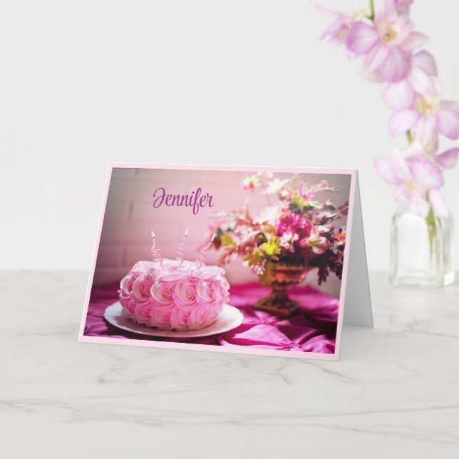 Grattis på födelsedagen Rosa Cake Personalize Gree Kort (Orkide)