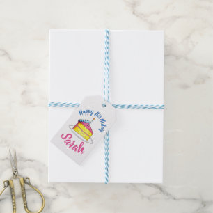 Grattis på födelsedagen Rosa Cake Segce Candle Par Presentetikett