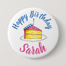 Grattis på födelsedagen Rosa Cake Slice Candle Par Knapp