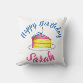 Grattis på födelsedagen Rosa Cake Slice Candle Par Kudde