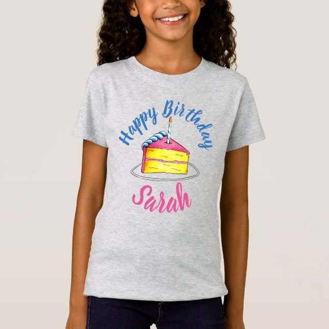 Grattis på födelsedagen Rosa Cake Slice Candle Par T Shirt (Framsida)